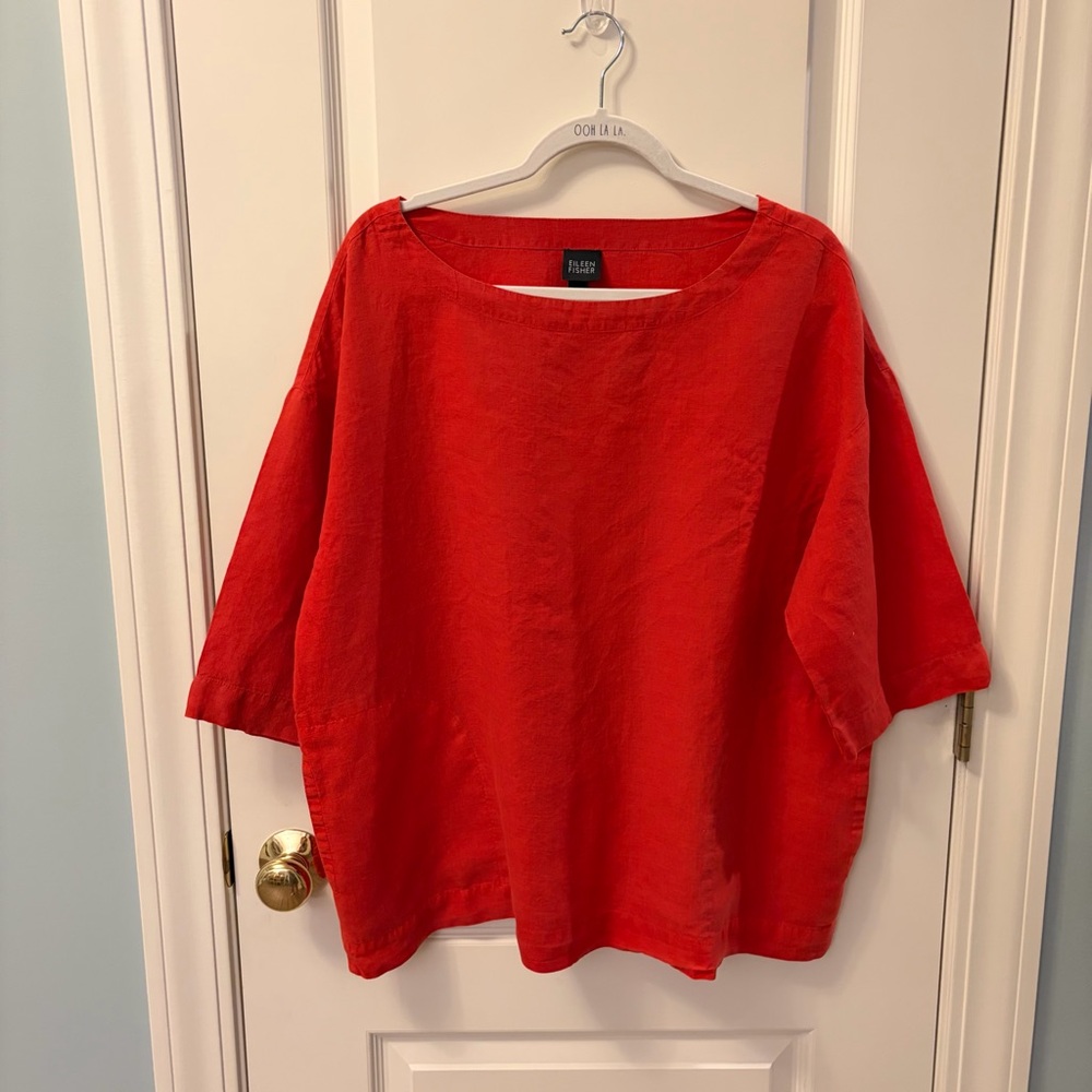 Eileen Fisher Red Linen Boxy Blouse